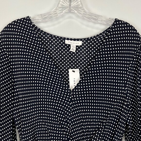 Topshop Womens Blue Polka Dot Long Sleeve Mini Dress Tortoise Ring size 2 - Picture 3 of 13
